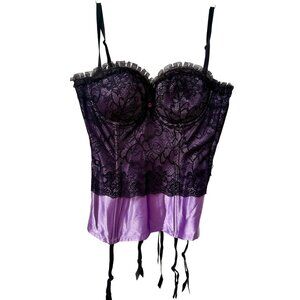 Fredericks Of Hollywood Purple & Black Corset Top Coquette Lace Whimsigoth Roman
